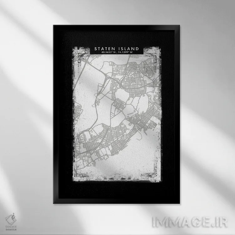 تابلو دکوراتیو New York City Map Black White Grey Style,نقشه منطقه استا… اثر وال دکور ادیکت - نمای قابدار مشکی