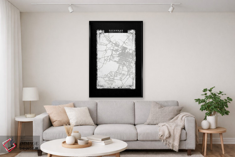 تابلو دکوراتیو Georgia City Map Black White Grey Style,نقشه شهر ساوانا… اثر وال دکور ادیکت - D2B