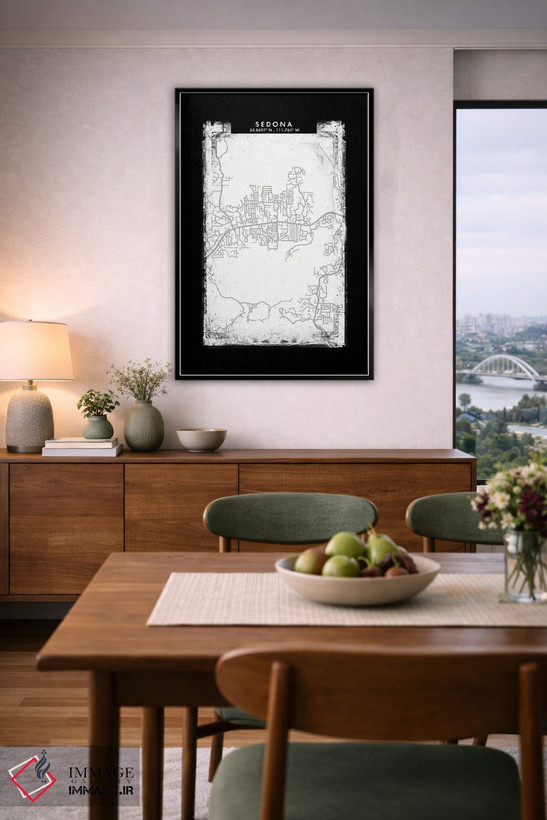 تابلو دکوراتیو Arizona City Map Black White Grey Style,نقشه شهر سدونا… اثر وال دکور ادیکت - D6B