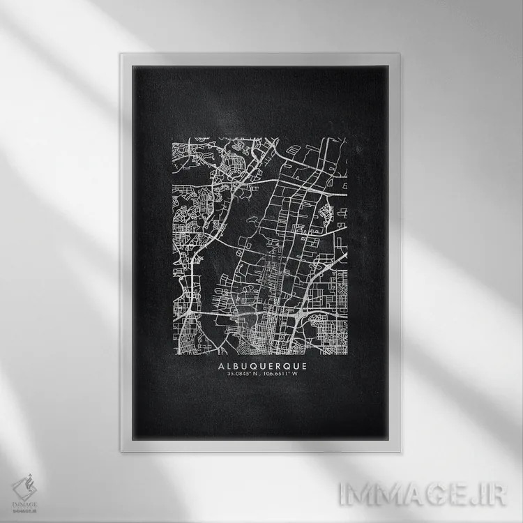 تابلو دکوراتیو نقشه شهر آلبوکرکی به سبک تخته سیاه اثر وال دکور ادیکت - نمای قابدار سفید