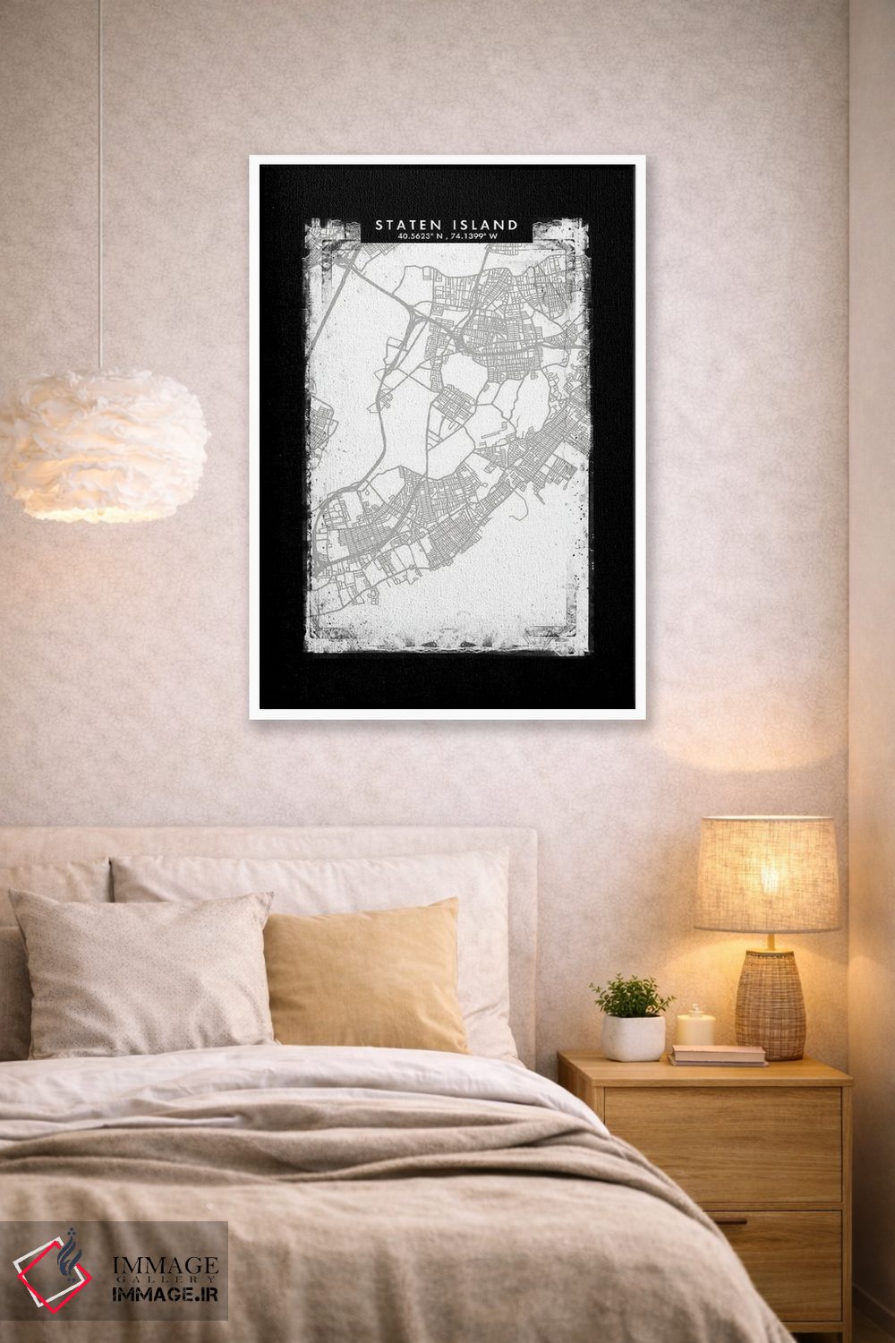 تابلو دکوراتیو New York City Map Black White Grey Style,نقشه منطقه استا… اثر وال دکور ادیکت - D1W