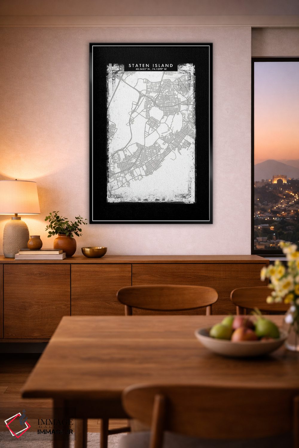 تابلو دکوراتیو New York City Map Black White Grey Style,نقشه منطقه استا… اثر وال دکور ادیکت - D2B