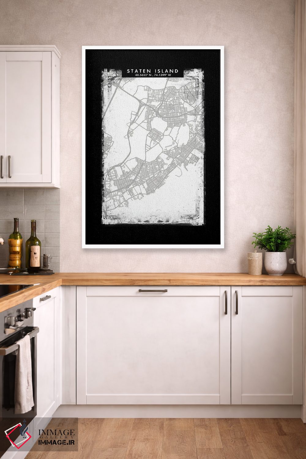 تابلو دکوراتیو New York City Map Black White Grey Style,نقشه منطقه استا… اثر وال دکور ادیکت - D3W
