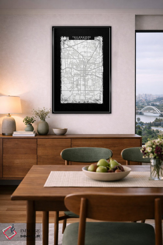 تابلو دکوراتیو Florida City Map Black White Grey Style,نقشه شهر تالاهاس… اثر وال دکور ادیکت - D6B