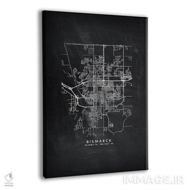 تابلو دکوراتیو North Dakota City Map Chalkboard Style,نقشه شهر بیزمارک… اثر وال دکور ادیکت - نمای پرسپکتیو محصول