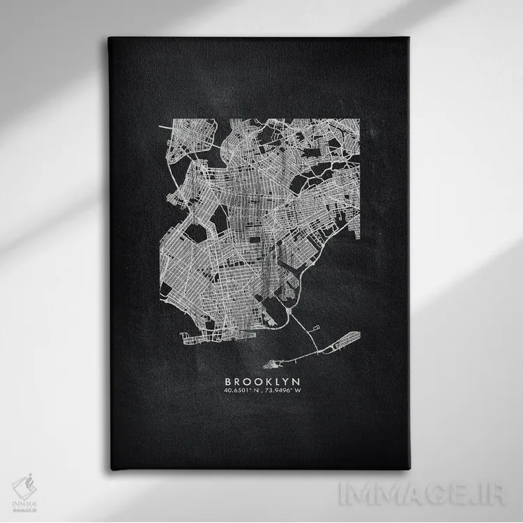 تابلو دکوراتیو New York City Map Chalkboard Style,نقشه منطقه بروکلین، ن… اثر وال دکور ادیکت - نمای روبهرو روی دیوار