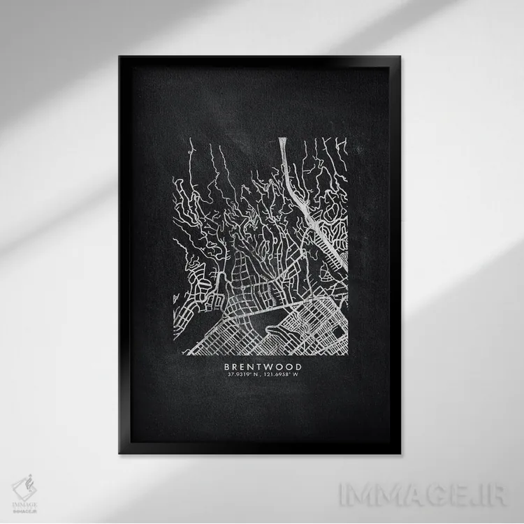 تابلو دکوراتیو California City Map Chalkboard Style,نقشه شهر برنتوود، ک… اثر وال دکور ادیکت - نمای قابدار مشکی