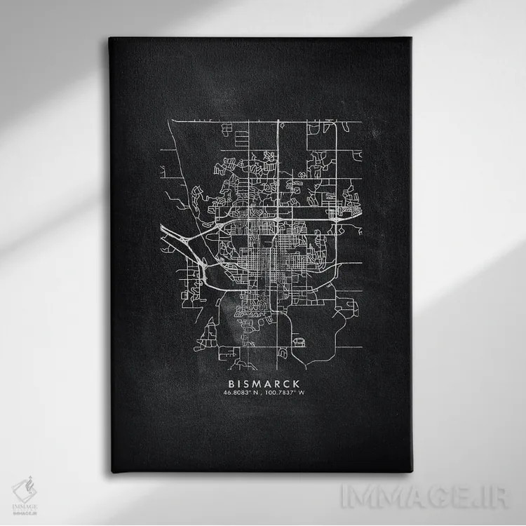 تابلو دکوراتیو North Dakota City Map Chalkboard Style,نقشه شهر بیزمارک… اثر وال دکور ادیکت - نمای روبهرو روی دیوار