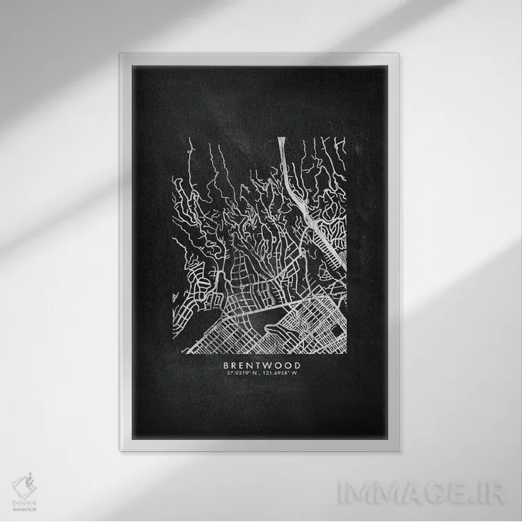 تابلو دکوراتیو California City Map Chalkboard Style,نقشه شهر برنتوود، ک… اثر وال دکور ادیکت - نمای قابدار سفید