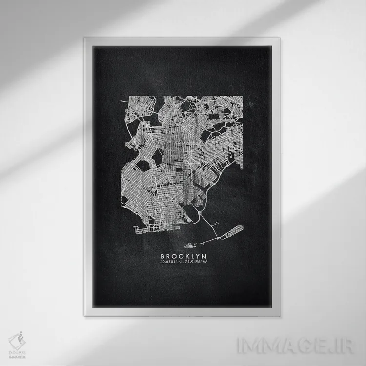 تابلو دکوراتیو New York City Map Chalkboard Style,نقشه منطقه بروکلین، ن… اثر وال دکور ادیکت - نمای قابدار سفید