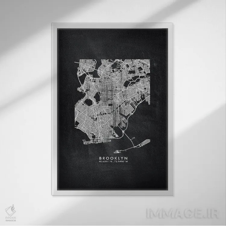 تابلو دکوراتیو New York City Map Chalkboard Style,نقشه منطقه بروکلین، ن… اثر وال دکور ادیکت - نمای قابدار سفید