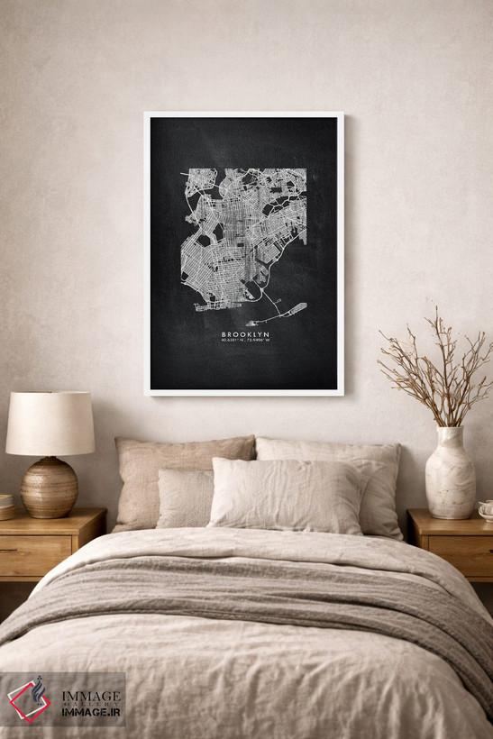 تابلو دکوراتیو New York City Map Chalkboard Style,نقشه منطقه بروکلین، ن… اثر وال دکور ادیکت - D1W