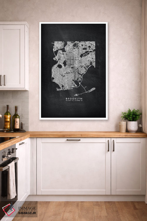 تابلو دکوراتیو New York City Map Chalkboard Style,نقشه منطقه بروکلین، ن… اثر وال دکور ادیکت - D4W