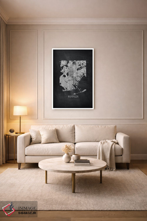 تابلو دکوراتیو New York City Map Chalkboard Style,نقشه منطقه بروکلین، ن… اثر وال دکور ادیکت - D3W