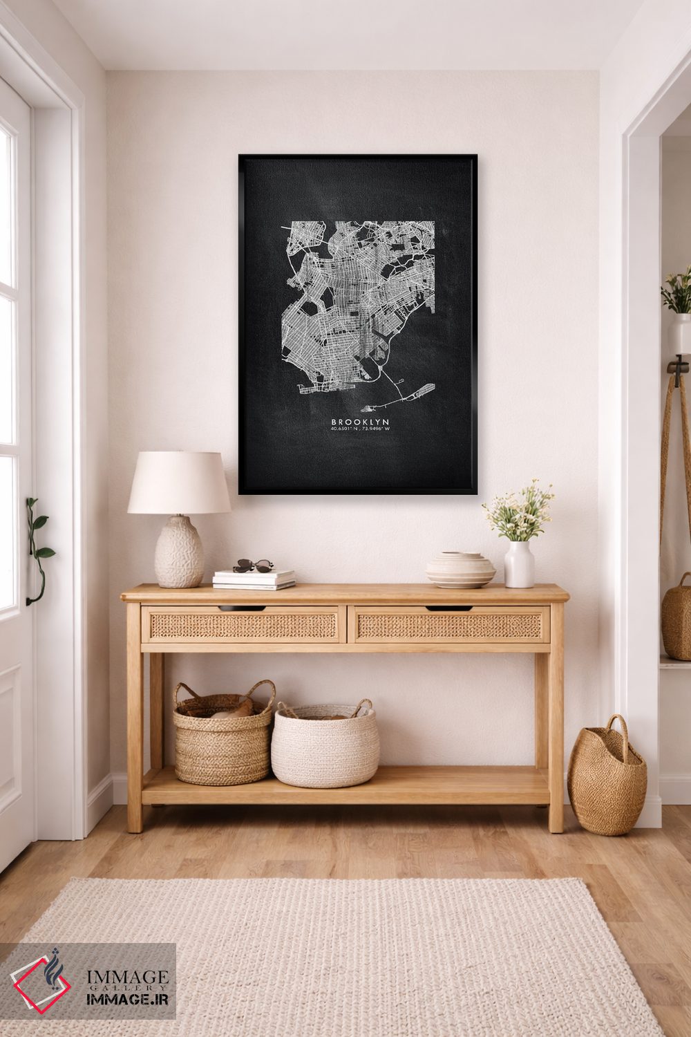 تابلو دکوراتیو New York City Map Chalkboard Style,نقشه منطقه بروکلین، ن… اثر وال دکور ادیکت - D5B