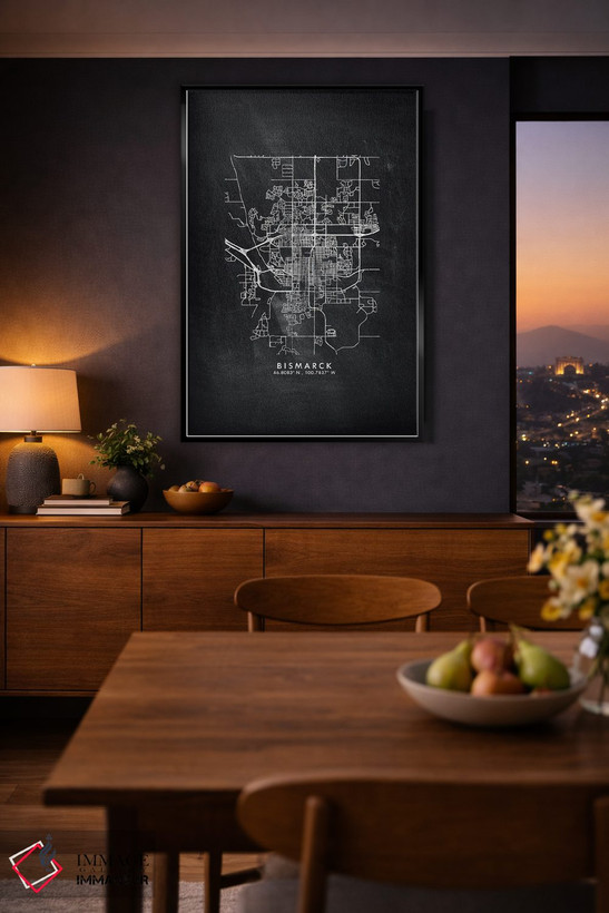 تابلو دکوراتیو North Dakota City Map Chalkboard Style,نقشه شهر بیزمارک… اثر وال دکور ادیکت - D2B