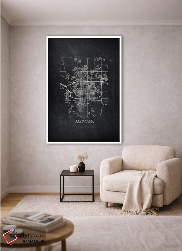 تابلو دکوراتیو North Dakota City Map Chalkboard Style,نقشه شهر بیزمارک… اثر وال دکور ادیکت - D1W