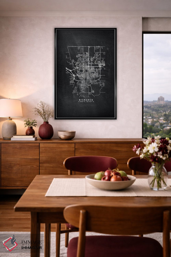 تابلو دکوراتیو North Dakota City Map Chalkboard Style,نقشه شهر بیزمارک… اثر وال دکور ادیکت - D4B