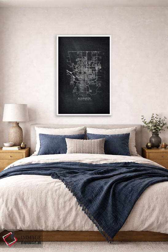 تابلو دکوراتیو North Dakota City Map Chalkboard Style,نقشه شهر بیزمارک… اثر وال دکور ادیکت - D6W