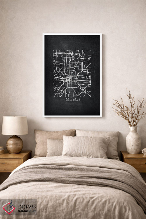 تابلو دکوراتیو نقشه شهر کلمبوس به سبک تخته سیاه اثر وال دکور ادیکت - D1W