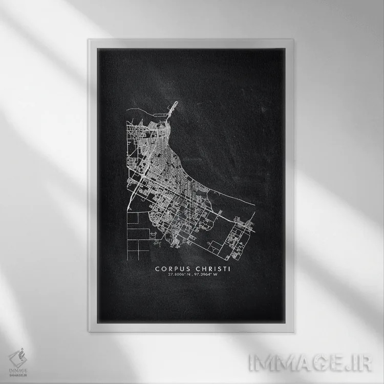 تابلو دکوراتیو نقشه شهر کورپس کریستی به سبک تخته سیاه اثر وال دکور ادیکت - نمای قابدار سفید