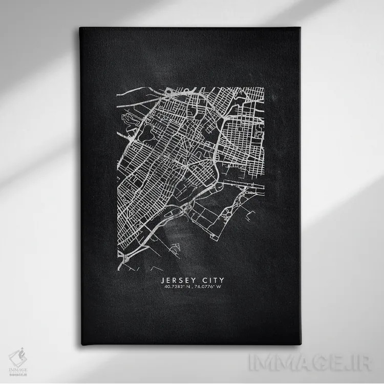 تابلو دکوراتیو New Jersey, City Map Chalkboard Style,نقشه شهر جرسی سیتی… اثر وال دکور ادیکت - نمای روبهرو روی دیوار