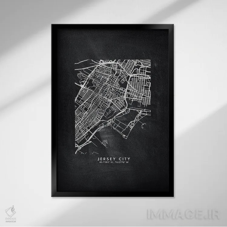 تابلو دکوراتیو New Jersey, City Map Chalkboard Style,نقشه شهر جرسی سیتی… اثر وال دکور ادیکت - نمای قابدار مشکی