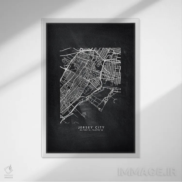 تابلو دکوراتیو New Jersey, City Map Chalkboard Style,نقشه شهر جرسی سیتی… اثر وال دکور ادیکت - نمای قابدار سفید