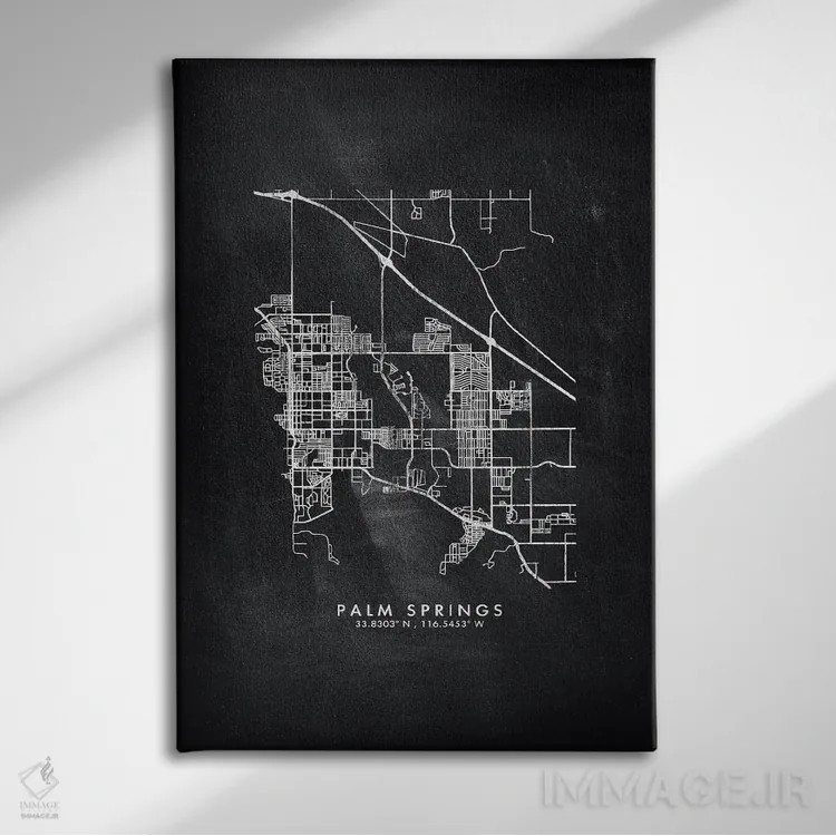 تابلو دکوراتیو نقشه شهر پالم اسپرینگز به سبک تخته سیاه اثر وال دکور ادیکت - نمای روبهرو روی دیوار