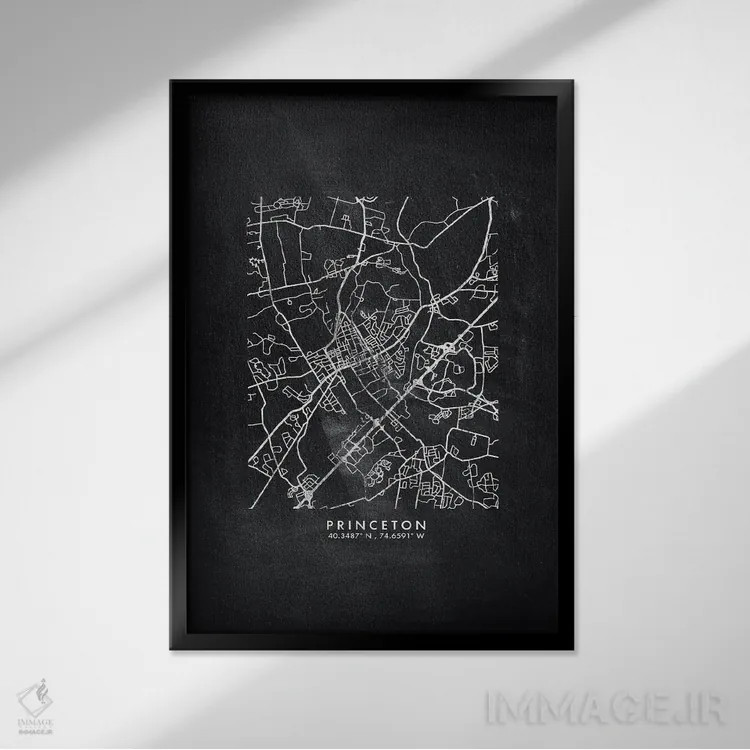 تابلو دکوراتیو New Jersey City Map Chalkboard Style,نقشه شهر پرینستون… اثر وال دکور ادیکت - نمای قابدار مشکی