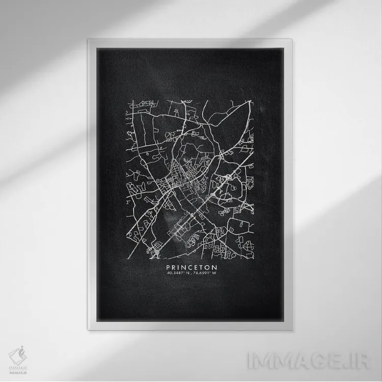 تابلو دکوراتیو New Jersey City Map Chalkboard Style,نقشه شهر پرینستون… اثر وال دکور ادیکت - نمای قابدار سفید