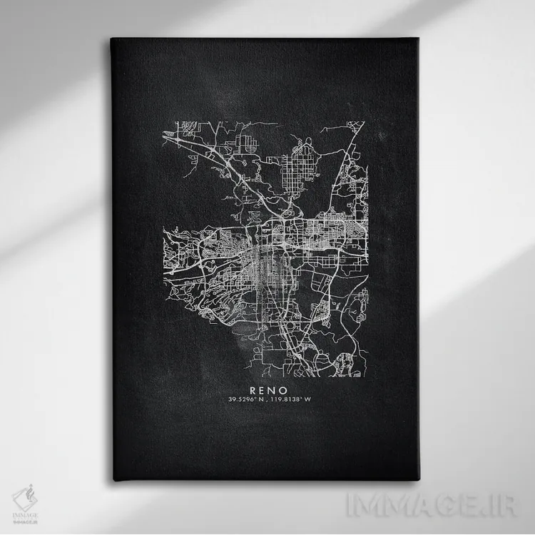 تابلو دکوراتیو Nevada City Map Chalkboard Style,نقشه شهر رینو، نوادا به… اثر وال دکور ادیکت - نمای روبهرو روی دیوار
