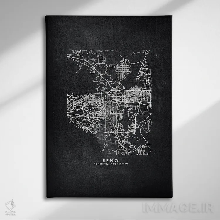 تابلو دکوراتیو Nevada City Map Chalkboard Style,نقشه شهر رینو، نوادا به… اثر وال دکور ادیکت - نمای روبهرو روی دیوار