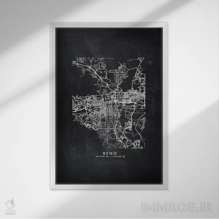 تابلو دکوراتیو Nevada City Map Chalkboard Style,نقشه شهر رینو، نوادا به… اثر وال دکور ادیکت - نمای قابدار سفید