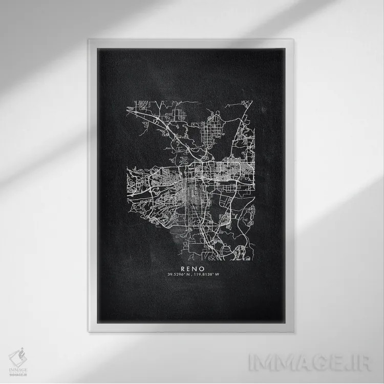 تابلو دکوراتیو Nevada City Map Chalkboard Style,نقشه شهر رینو، نوادا به… اثر وال دکور ادیکت - نمای قابدار سفید