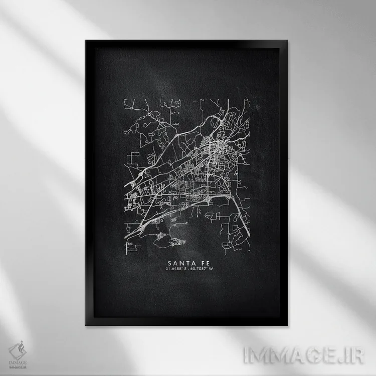 تابلو دکوراتیو Argentina City Map Chalkboard Style,نقشه شهر سانتا فه، آ… اثر وال دکور ادیکت - نمای قابدار مشکی