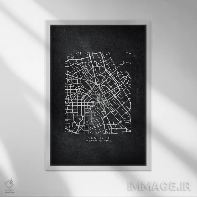 تابلو دکوراتیو نقشه شهر سن خوزه به سبک تخته سیاه اثر وال دکور ادیکت - نمای قابدار سفید