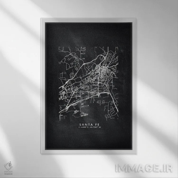 تابلو دکوراتیو Argentina City Map Chalkboard Style,نقشه شهر سانتا فه، آ… اثر وال دکور ادیکت - نمای قابدار سفید