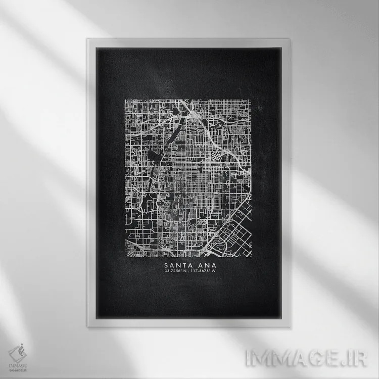 تابلو دکوراتیو نقشه شهر سانتا آنا به سبک تخته سیاه اثر وال دکور ادیکت - نمای قابدار سفید