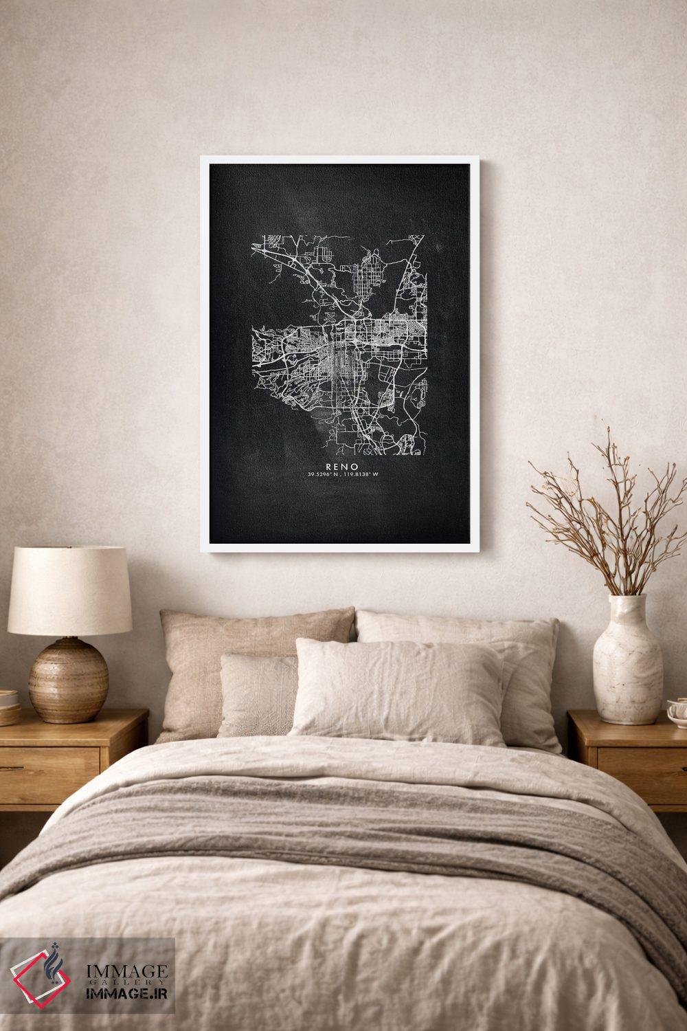 تابلو دکوراتیو Nevada City Map Chalkboard Style,نقشه شهر رینو، نوادا به… اثر وال دکور ادیکت - D1W
