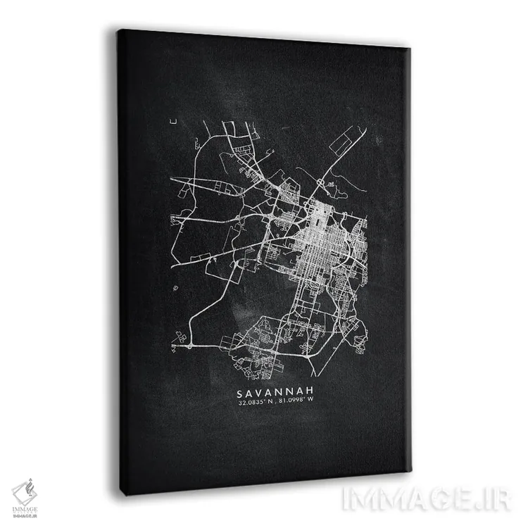 تابلو دکوراتیو Georgia City Map Chalkboard Style,نقشه شهر ساوانا، جورجی… اثر وال دکور ادیکت - نمای پرسپکتیو محصول