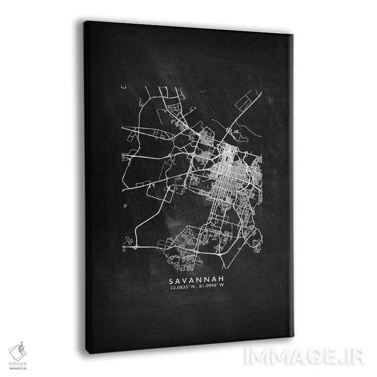 تابلو دکوراتیو Georgia City Map Chalkboard Style,نقشه شهر ساوانا، جورجی… اثر وال دکور ادیکت - نمای پرسپکتیو محصول