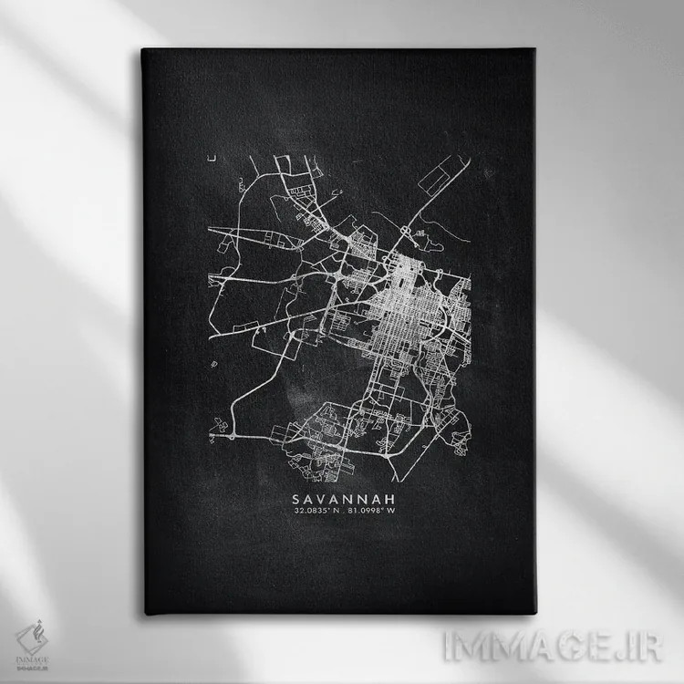 تابلو دکوراتیو Georgia City Map Chalkboard Style,نقشه شهر ساوانا، جورجی… اثر وال دکور ادیکت - نمای روبهرو روی دیوار