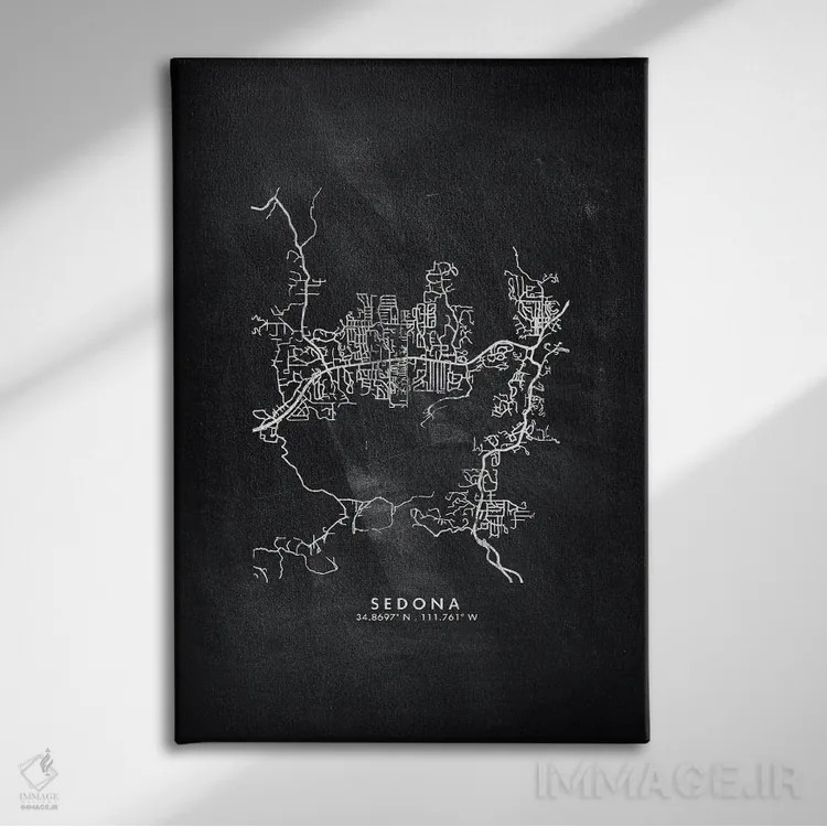 تابلو دکوراتیو Arizona City Map Chalkboard Style,نقشه شهر سدونا آریزونا… اثر وال دکور ادیکت - نمای روبهرو روی دیوار
