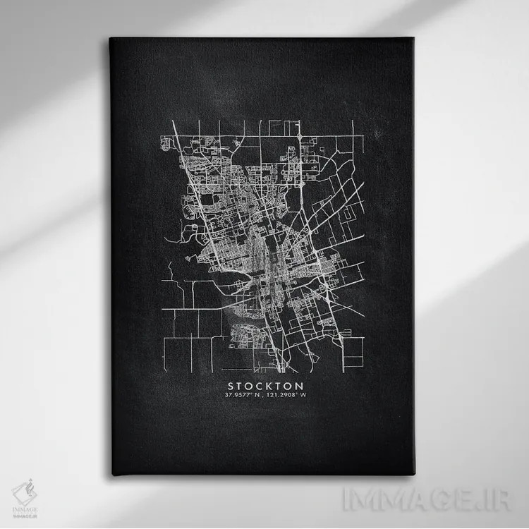 تابلو دکوراتیو California City Map Chalkboard Style,نقشه شهر استاکتون ک… اثر وال دکور ادیکت - نمای روبهرو روی دیوار