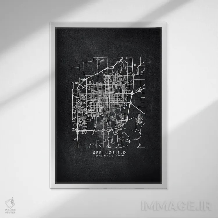 تابلو دکوراتیو Illinois City Map Chalkboard Style,نقشه شهر اسپرینگفیلد… اثر وال دکور ادیکت - نمای قابدار سفید