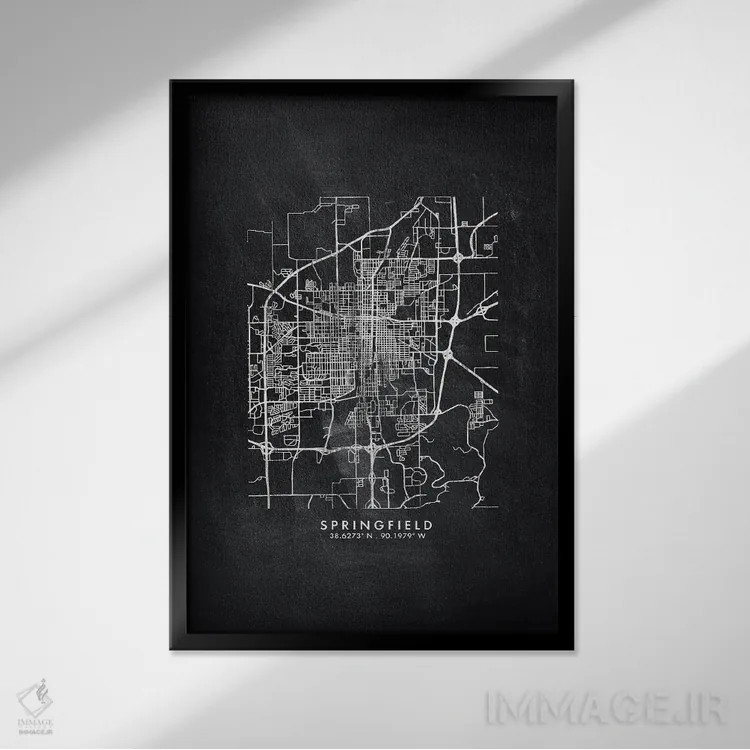تابلو دکوراتیو Illinois City Map Chalkboard Style,نقشه شهر اسپرینگفیلد… اثر وال دکور ادیکت - نمای قابدار مشکی
