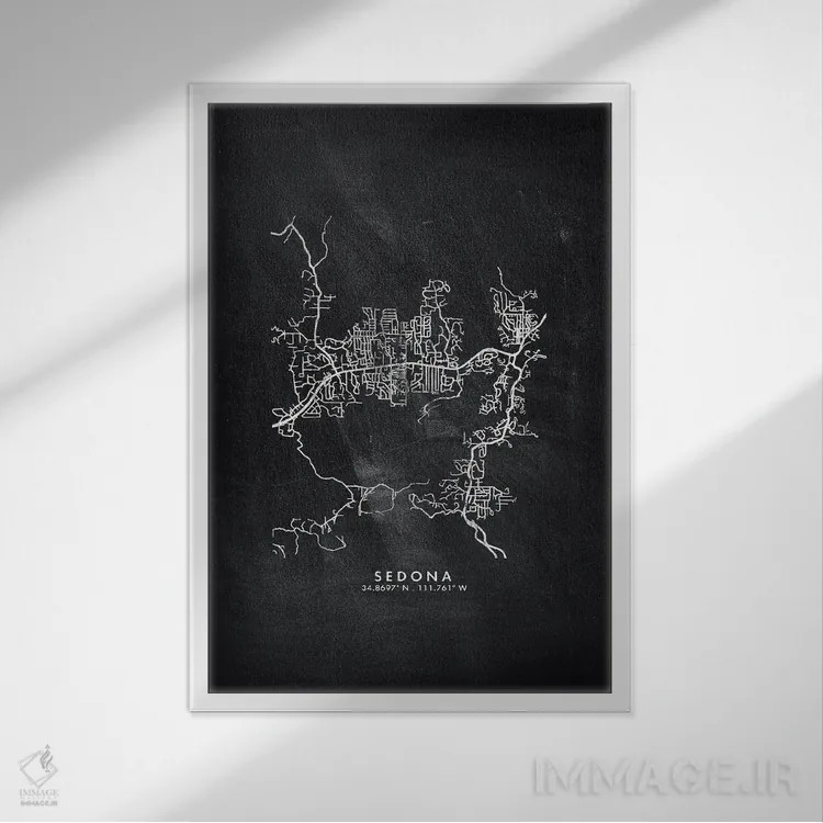 تابلو دکوراتیو Arizona City Map Chalkboard Style,نقشه شهر سدونا آریزونا… اثر وال دکور ادیکت - نمای قابدار سفید
