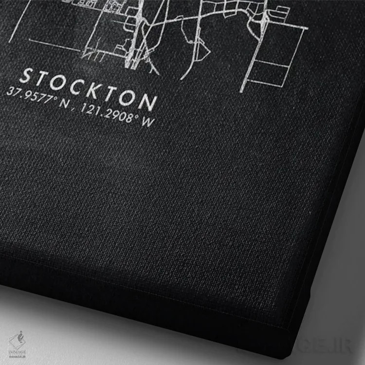 تابلو دکوراتیو California City Map Chalkboard Style,نقشه شهر استاکتون ک… اثر وال دکور ادیکت - نمای نزدیک بافت بوم