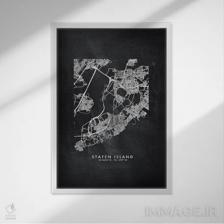 تابلو دکوراتیو New York City Map Chalkboard Style,نقشه استتن آیلند نیوی… اثر وال دکور ادیکت - نمای قابدار سفید